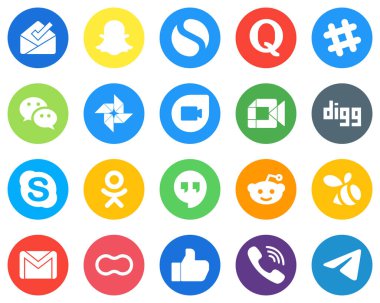 Flat Circle White Icon Set google hangouts. chat. google photo and skype 20 Modern Icons