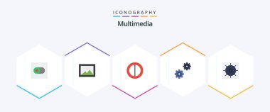 Multimedia 25 Flat icon pack including . controls. . gears