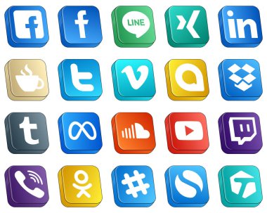 Isometric 3D Social Media Icons Pack 20 icons such as meta. dropbox. streaming. google allo and vimeo icons. High-quality and minimalist