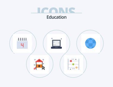 Education Flat Icon Pack 5 Icon Design. laptop. device. counting. computer. schedule