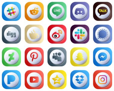 20 Cute Unique 3D Gradient Social Media Icons such as signal. digg. china and weibo icons. Customizable and Professional