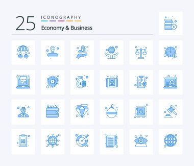 Economy And Business 25 Blue Color icon pack including law. solution. architecture. repair. development