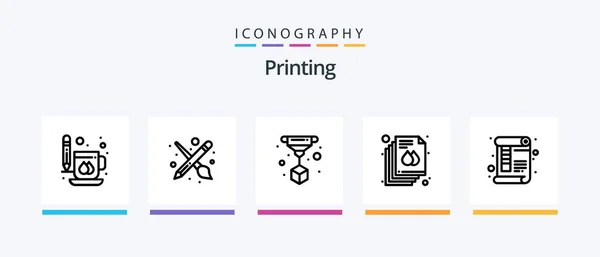 Printing Line Icon Pack Including Color Warehouse Measure Goods Document — Stockvector