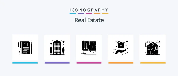 Real Estate Glyph Icon Pack Including House Hand Property Giving — Vetor de Stock