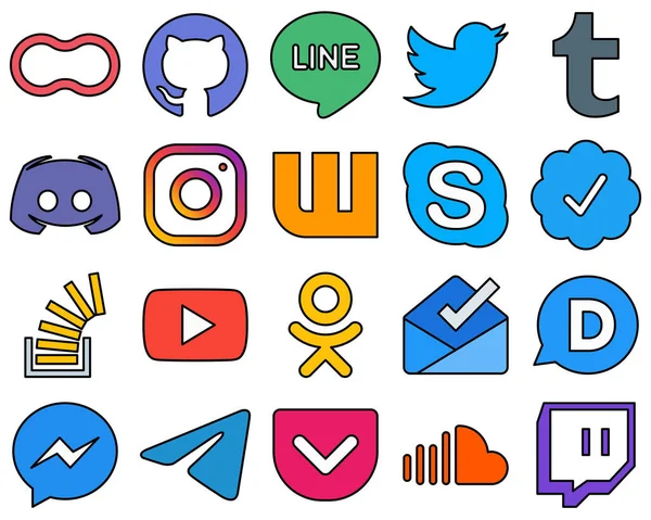 Customizable Line Filled Social Media Icons Pack Chat Wattpad Discord — Wektor stockowy