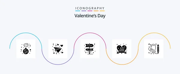 Valentines Day Glyph Icon Pack Including Wedding Love Direction Heart — Stockvektor