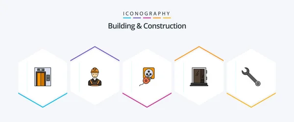 Building Construction Filledline Icon Pack Including Repair Building Plug Window — Wektor stockowy