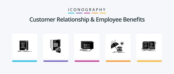 Customer Relationship Employee Benefits Glyph Icon Pack Including Book Sun — Wektor stockowy