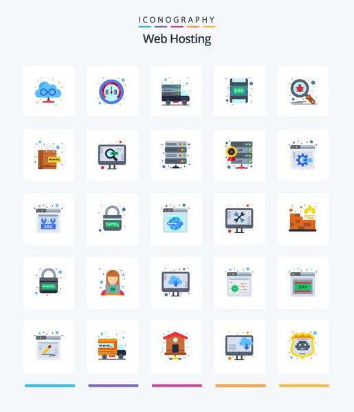 Creative Web Hosting Flat Icon Pack Protect Scan Online Bug — Vettoriale Stock