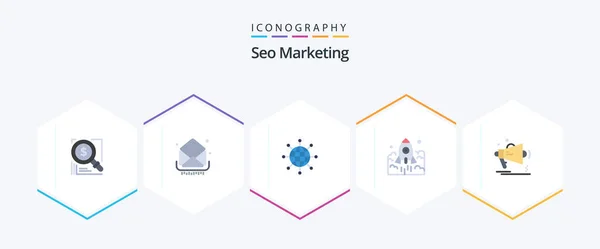 Seo Marketing Flat Icon Pack Including Business Launch Inbox Web — Stok Vektör