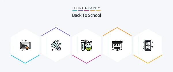 Back School Filledline Icon Pack Including Mute Education Flask Tube — Archivo Imágenes Vectoriales