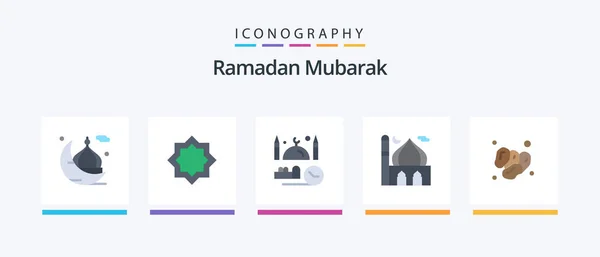 Ramadan Flat Icon Pack Including Islam Mosque Star Namaz Masjid — Stock Vector