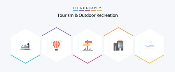 Tourism Outdoor Recreation Flat Icon Pack Including Plane Service Direction — Image vectorielle