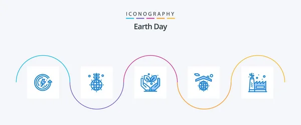 Earth Day Blue Icon Pack Including Green Factory Eco Manufacturing — 图库矢量图片