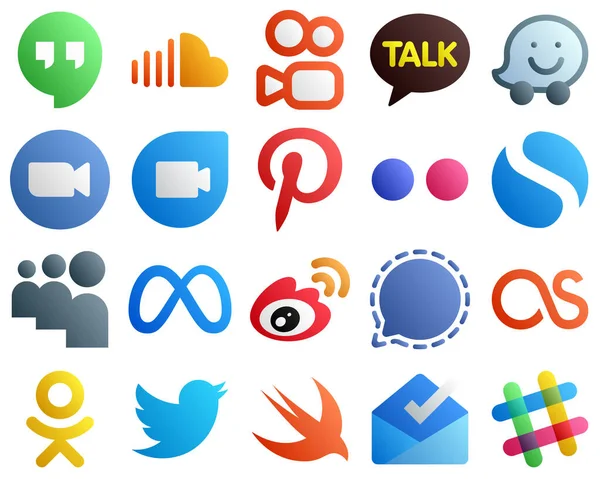 Gradient Social Media Icon Set Icons Meta Simple Video Yahoo — Archivo Imágenes Vectoriales