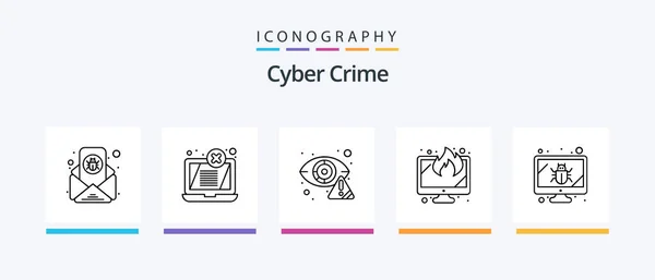 Cyber Crime Line Icon Pack Including Screen Wall Display Security — Stockvector