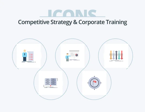 Competitive Strategy Corporate Training Flat Icon Pack Icon Design Report — Stock Vector