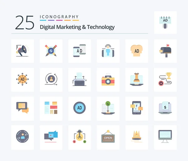Digital Marketing Technology Flat Color Icon Pack Including Knowledge Marketing — Stockvektor