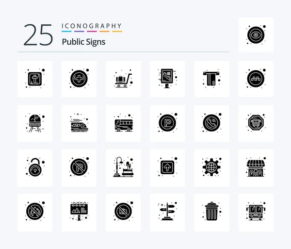 Public Signs Solid Glyph Icon Pack Including Public Money Trolley — Vetor de Stock