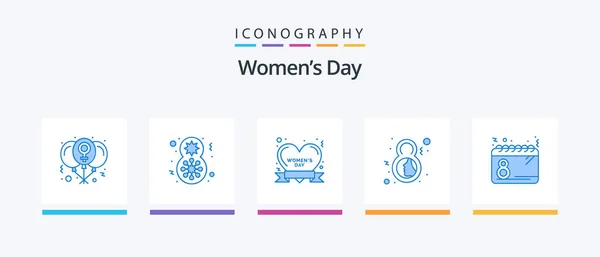 Womens Day Blue Icon Pack Including Face Female Women Celebrate — Stockvector