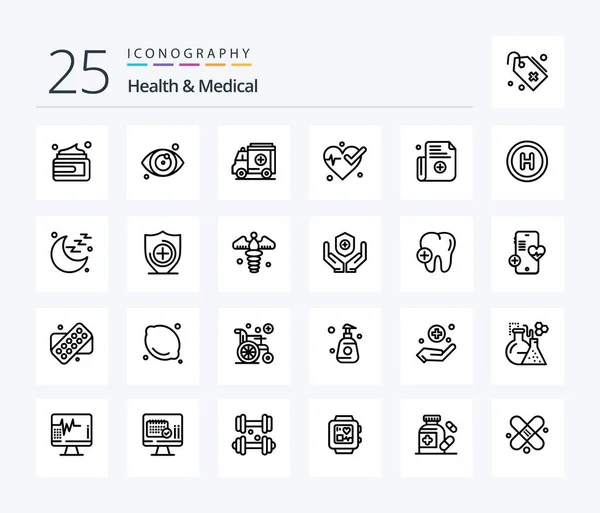 Health And Medical 25 Line icon pack including hospital. register. medical. medical. beat