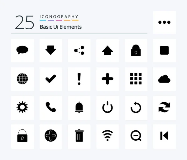 Basic Elements Solid Glyph Icon Pack Including Login Security Share — Vettoriale Stock
