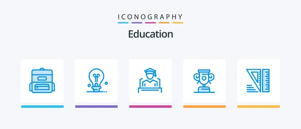 Education Blue Icon Pack Including Tools Graduation Geometrical Training Creative — Stock Vector
