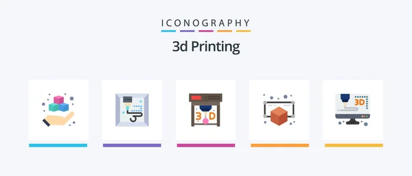Printing Flat Icon Pack Including Computer Print Point Model Creative — Vector de stock
