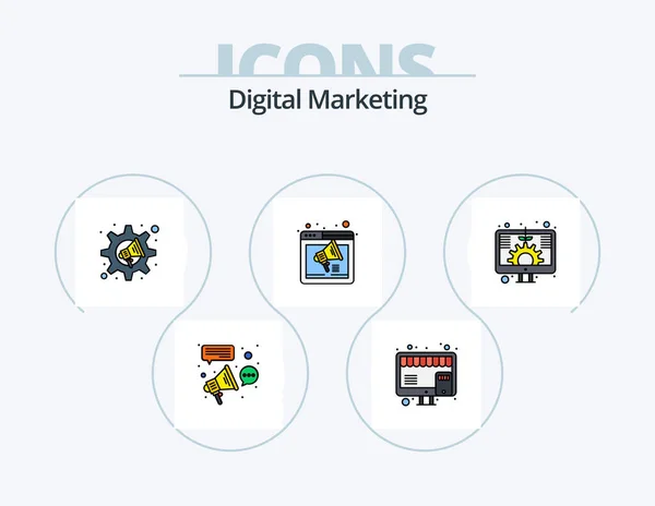 Digital Marketing Line Filled Icon Pack Icon Design Content Blog — Stockový vektor