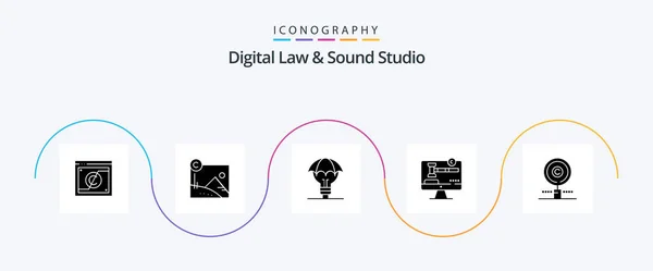 Digital Law Sound Studio Glyph Icon Pack Including Law Copyright — Vector de stock