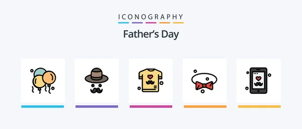 Fathers Day Line Filled Icon Pack Including Dad Football Avatar — Stock vektor