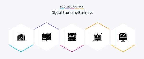 Digital Economy Business Glyph Icon Pack Including Graph Computer Web — Stock vektor