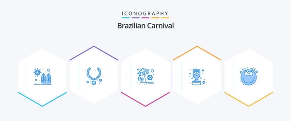 Бразильский Карнавал Blue Icon Pack Including Coconut Награда Пляж Трофей — стоковый вектор
