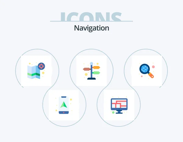 Navigation Flat Icon Pack Icon Design Street Arrows Monitor Target — Stock vektor