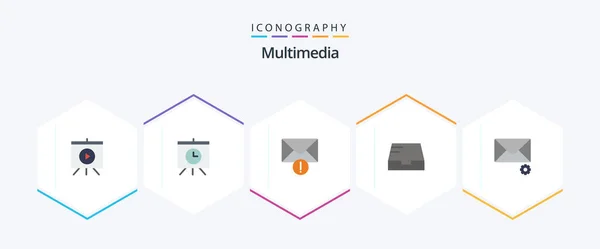 Multimedia Flat Icon Pack Including Message Preferences Mail — Vettoriale Stock