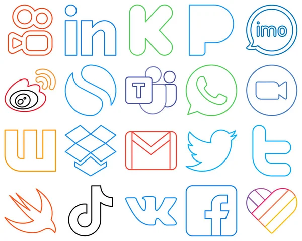 Fully Editable Versatile Colourful Outline Social Media Icons Whatsapp Microsoft — Vector de stock