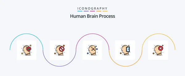 Human Brain Process Line Filled Flat Icon Pack Including Brain — Stock Vector