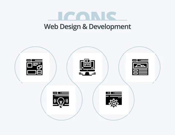 Web Design Development Glyph Icon Pack Icon Design Screen Window — Archivo Imágenes Vectoriales