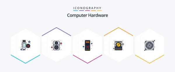Computer Hardware Filledline Icon Pack Including Fan Casing Hardware Electronic — Image vectorielle