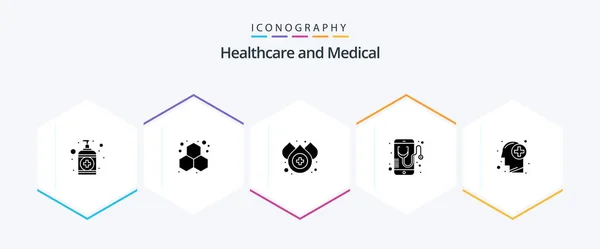 Medical Glyph Icon Pack Including Healthcare Online Blood Mobile Healthcare — Vetor de Stock