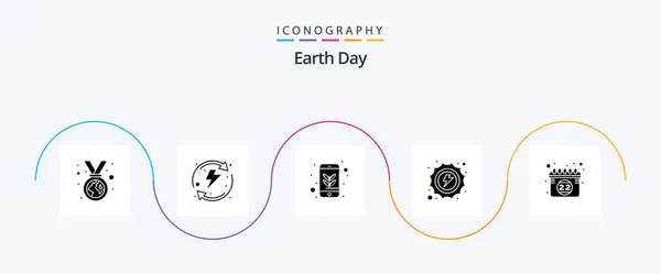 Earth Day Glyph Icon Pack Including Earth Date Energy Environmental — Stockvektor