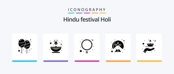 Holi Glyph Icon Pack Including Care Turban Oil Person Indian — Stok Vektör
