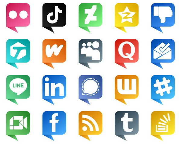 Elegant Chat Bubble Style Social Media Icons Quora Literature Qzone — Stockvector