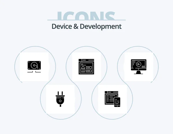 Device Development Glyph Icon Pack Icon Design Monitor Code Music — Vetor de Stock