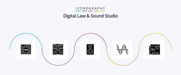 Digital Law Sound Studio Glyphh Icon Pack Включая Давление Герц — стоковый вектор