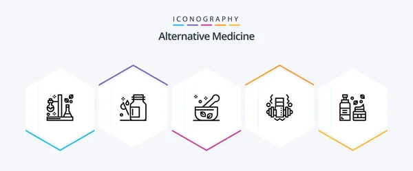 Alternative Medicine Line Icon Pack Including Cosmetics Gym Medical Dumbbell — 图库矢量图片