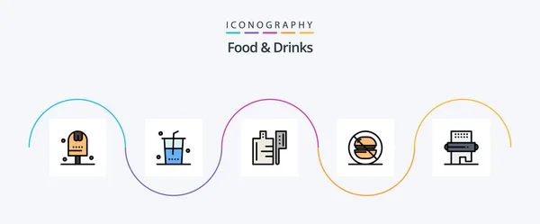 Food Drinks Line Filled Flat Icon Pack Including Drinks Shopping — Vetor de Stock