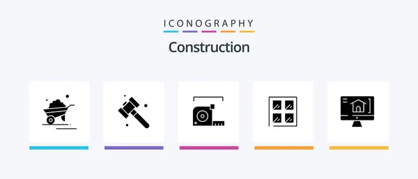 Construction Glyph Icon Pack Including Home Building Measure Construction Ruler — Vettoriale Stock