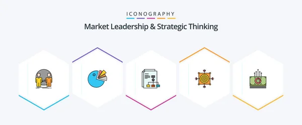 Market Leadership Strategic Thinking Filledline Icon Pack Including Target Dart — Vetor de Stock