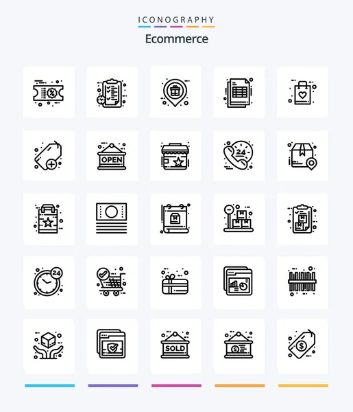 Creative Ecommerce Outline Icon Pack Bag Invoice Holder Cheaque Shopping — Stockvector